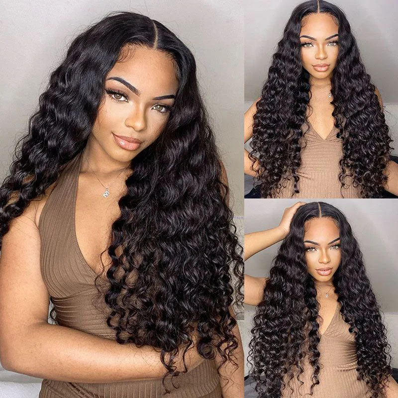 IBH Pre-plucked Undetectable HD Lace Glueless Deep wave Frontal Wigs 250% Density