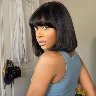 IBH Put On & Go Blunt Cut Straight Bob Minimalist HD Lace Glueless Straight Wig with Bang