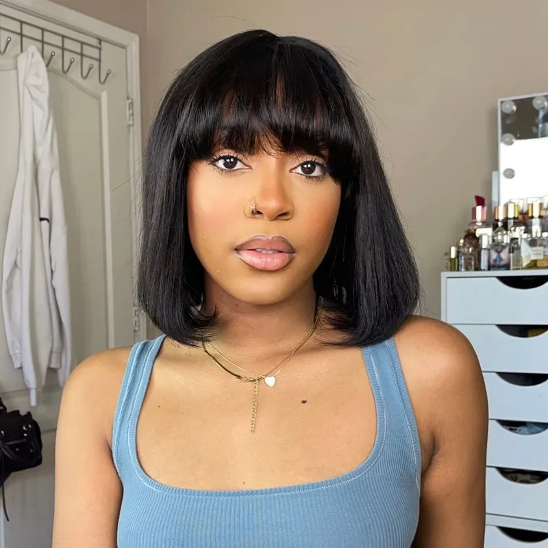 IBH Put On & Go Blunt Cut Straight Bob Minimalist HD Lace Glueless Straight Wig with Bang