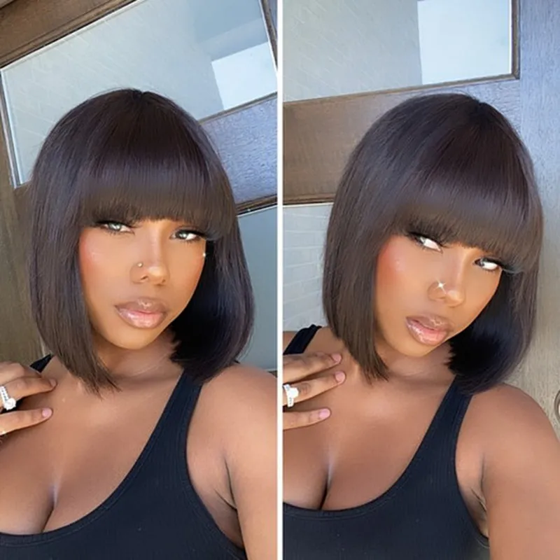 IBH Put On & Go Blunt Cut Straight Bob Minimalist HD Lace Glueless Straight Wig with Bang