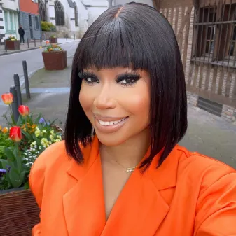 IBH Put On And Go Realistic Glueless Black Yaki Straight Bob With Bangs Minimalist Undetectable HD Lace Wig 100% Human Hair